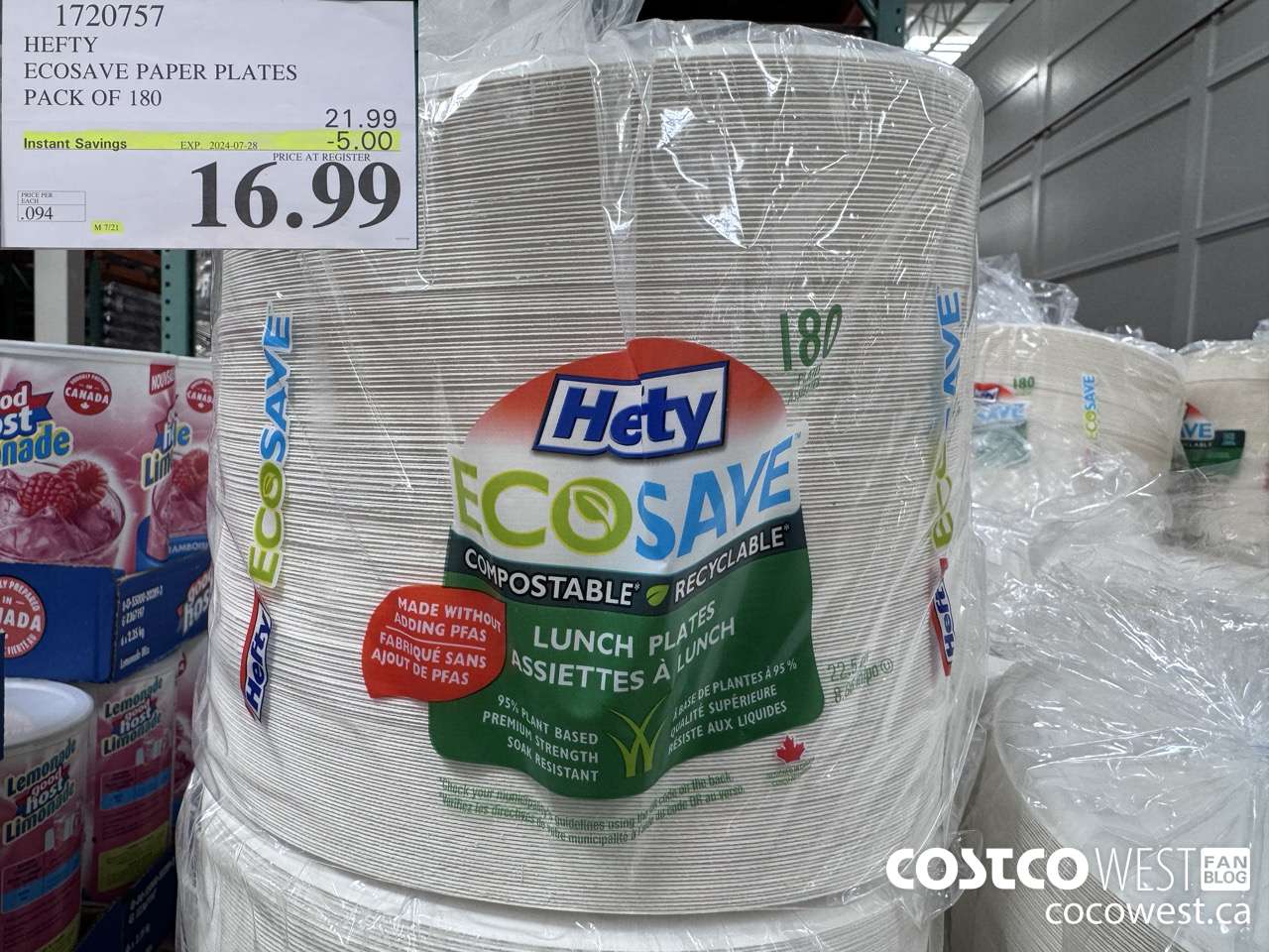 1720757 HEFTY ECOSAVE PAPER PLATES PACK OF 180 ($5.00 INSTANT SAVINGS EXPIRES ON 2024-07-28) $16.99