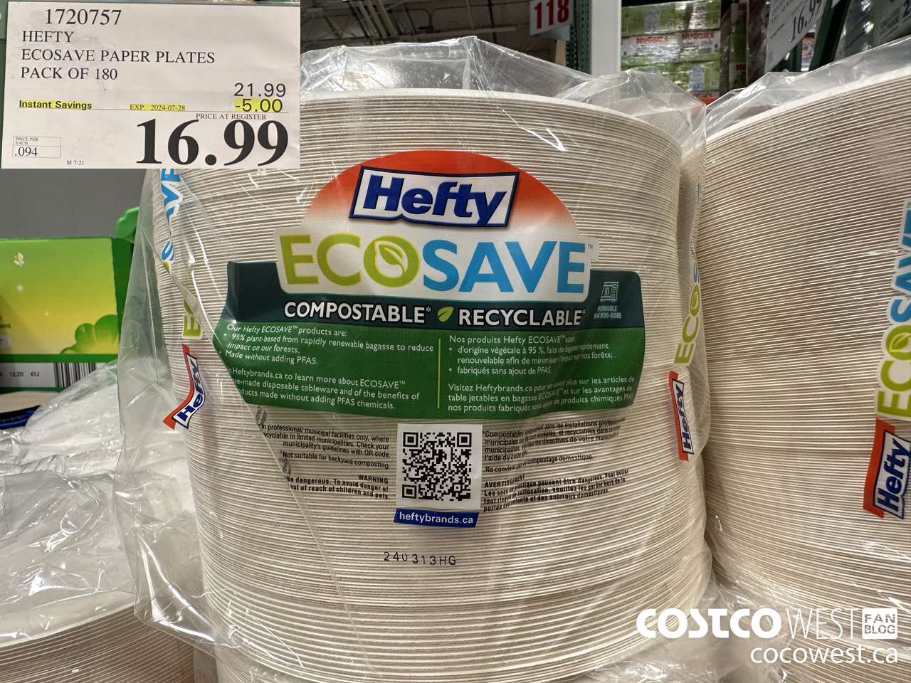 1720757 HEFTY ECOSAVE PAPER PLATES PACK OF 180 ($5.00 INSTANT SAVINGS EXPIRES ON 2024-07-28) $16.99