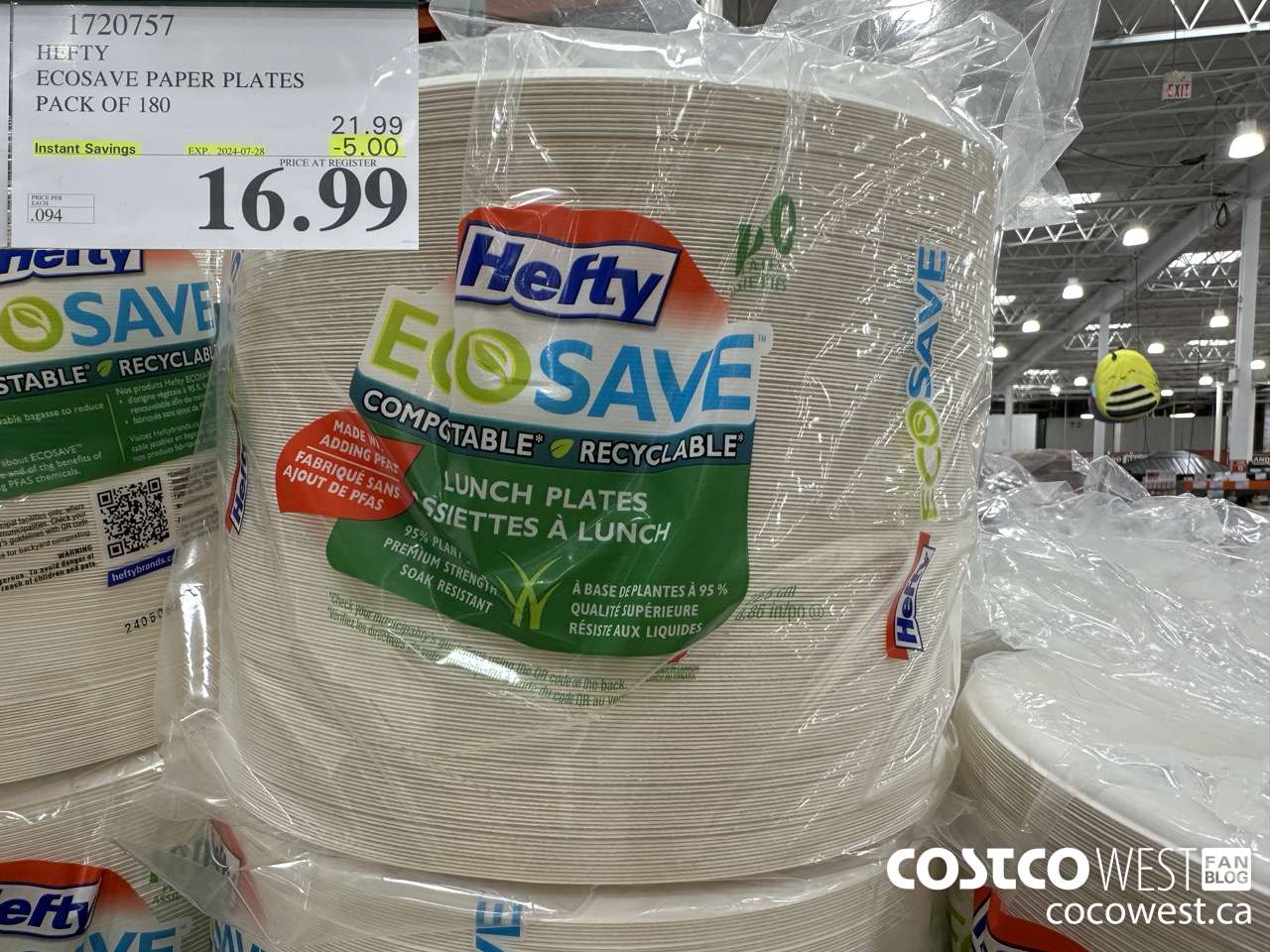 1720757 HEFTY ECOSAVE PAPER PLATES PACK OF 180 ($5.00 INSTANT SAVINGS EXPIRES ON 2024-07-28) $16.99