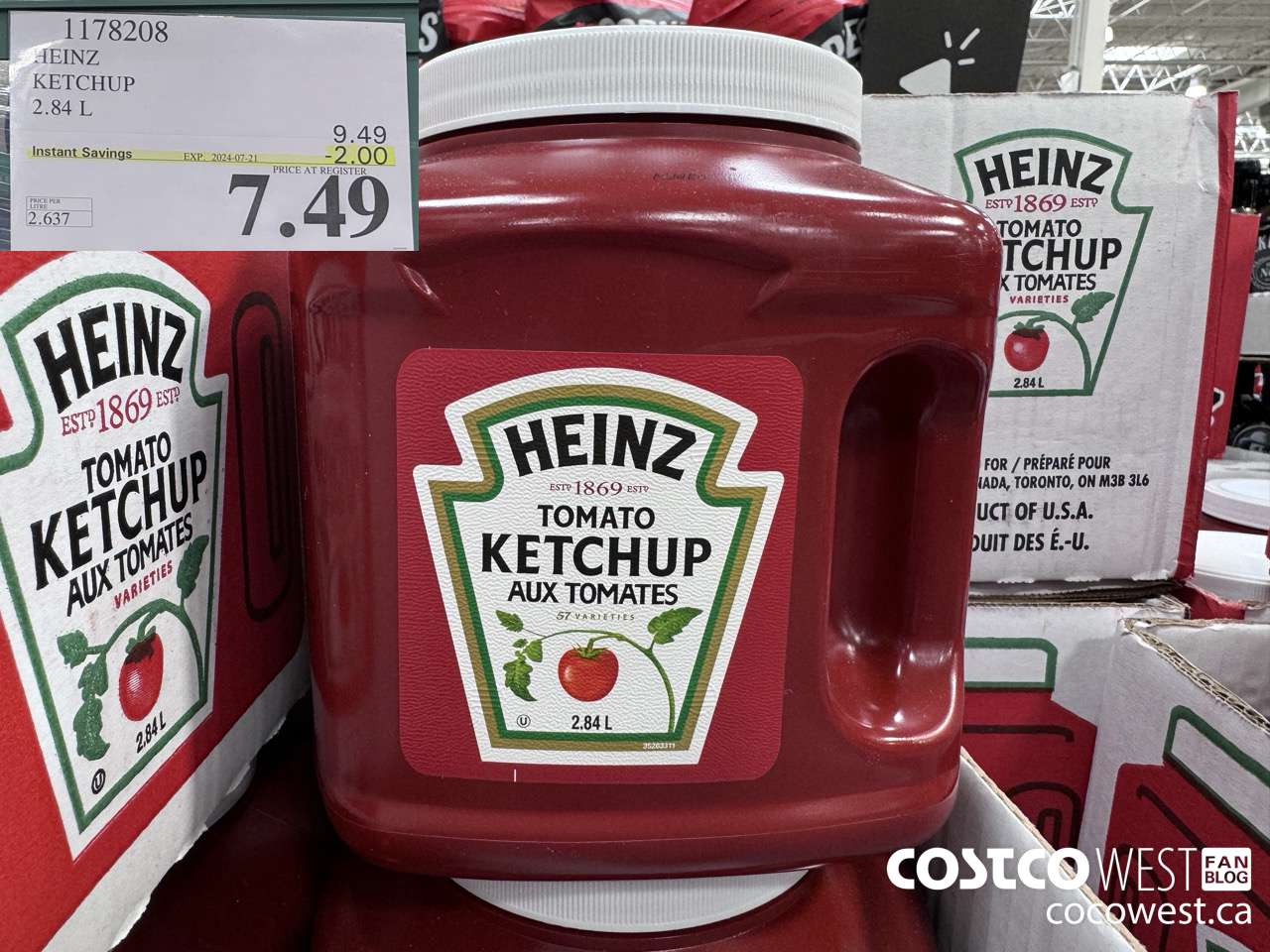 1178208 HEINZ KETCHUP 2.84L ($2.00 INSTANT SAVINGS EXPIRES ON 2024-07-21) $7.49