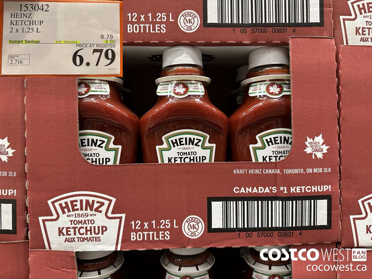 153042 HEINZ KETCHUP 2 x 1.25 L ($2.00 INSTANT SAVINGS EXPIRES ON 2024-08-04) $6.79
