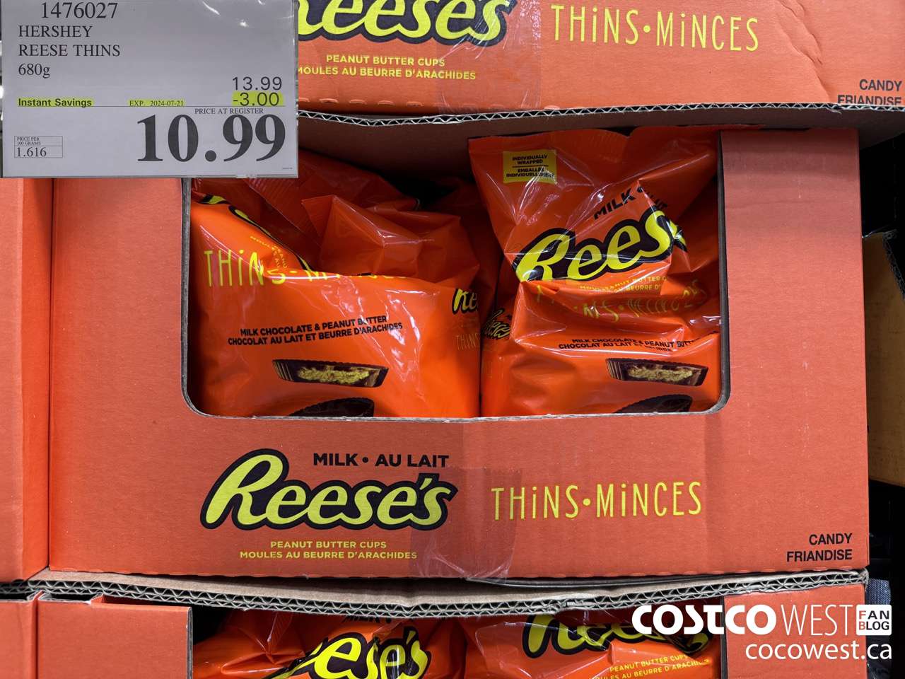 1476027 HERSHEY REESE THINS 680g ($3.00 INSTANT SAVINGS EXPIRES ON 2024-07-21) $10.99