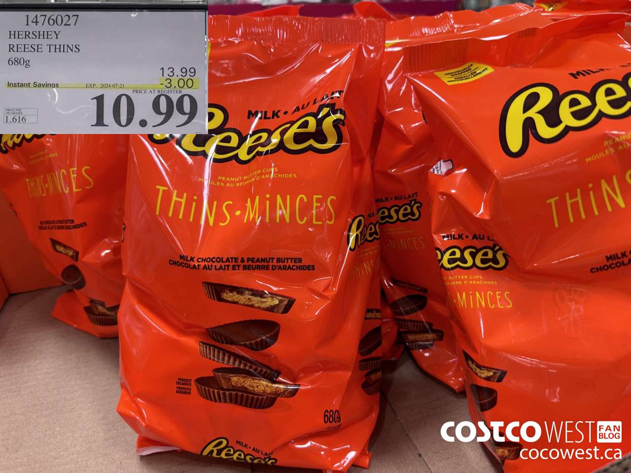 1476027 HERSHEY REESE THINS 680g ($3.00 INSTANT SAVINGS EXPIRES ON 2024-07-21) $10.99