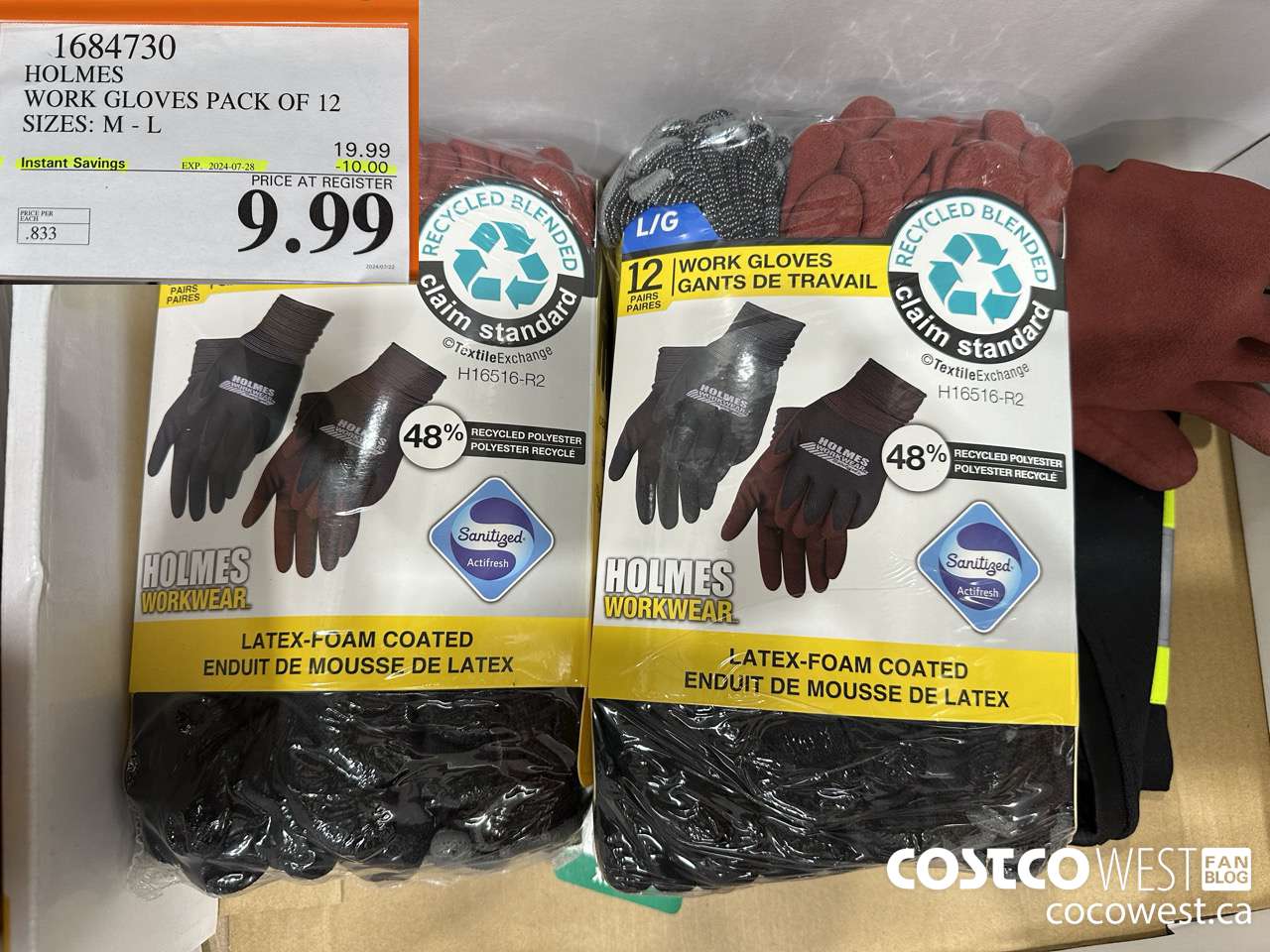 1684730 HOLMES WORK GLOVES PACK OF 12 SIZES: M-L ($10.00 INSTANT SAVINGS EXPIRES ON 2024-07-28) $9.99