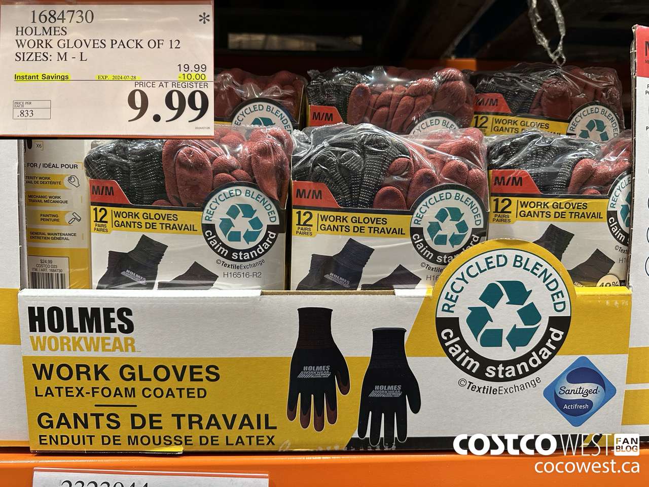 1684730 HOLMES WORK GLOVES PACK OF 12 SIZES: M-L ($10.00 INSTANT SAVINGS EXPIRES ON 2024-07-28) $9.99