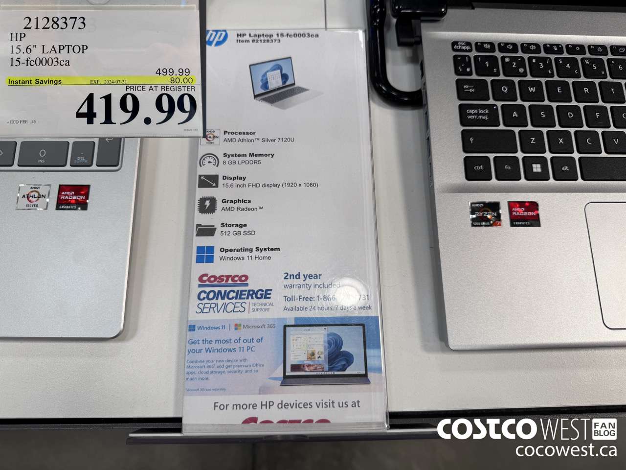 2128373 HP 15.6IN LAPTOP COMPUTER 15-FC0003CA ($80.00 INSTANT SAVINGS EXPIRES ON 2024-07-31) $419.99