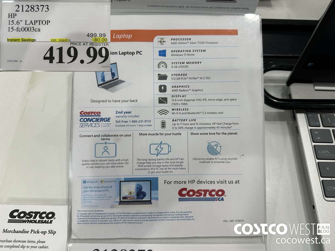 2128373 HP 15.6IN LAPTOP COMPUTER 15-FC0003CA ($80.00 INSTANT SAVINGS EXPIRES ON 2024-07-31) $419.99