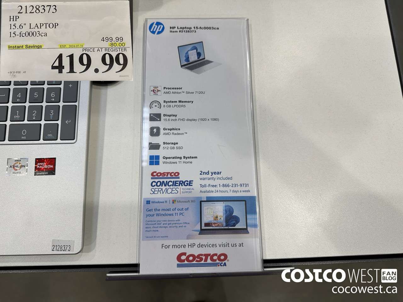 2128373 HP 15.6IN LAPTOP COMPUTER 15-FC0003CA ($80.00 INSTANT SAVINGS EXPIRES ON 2024-07-31) $419.99