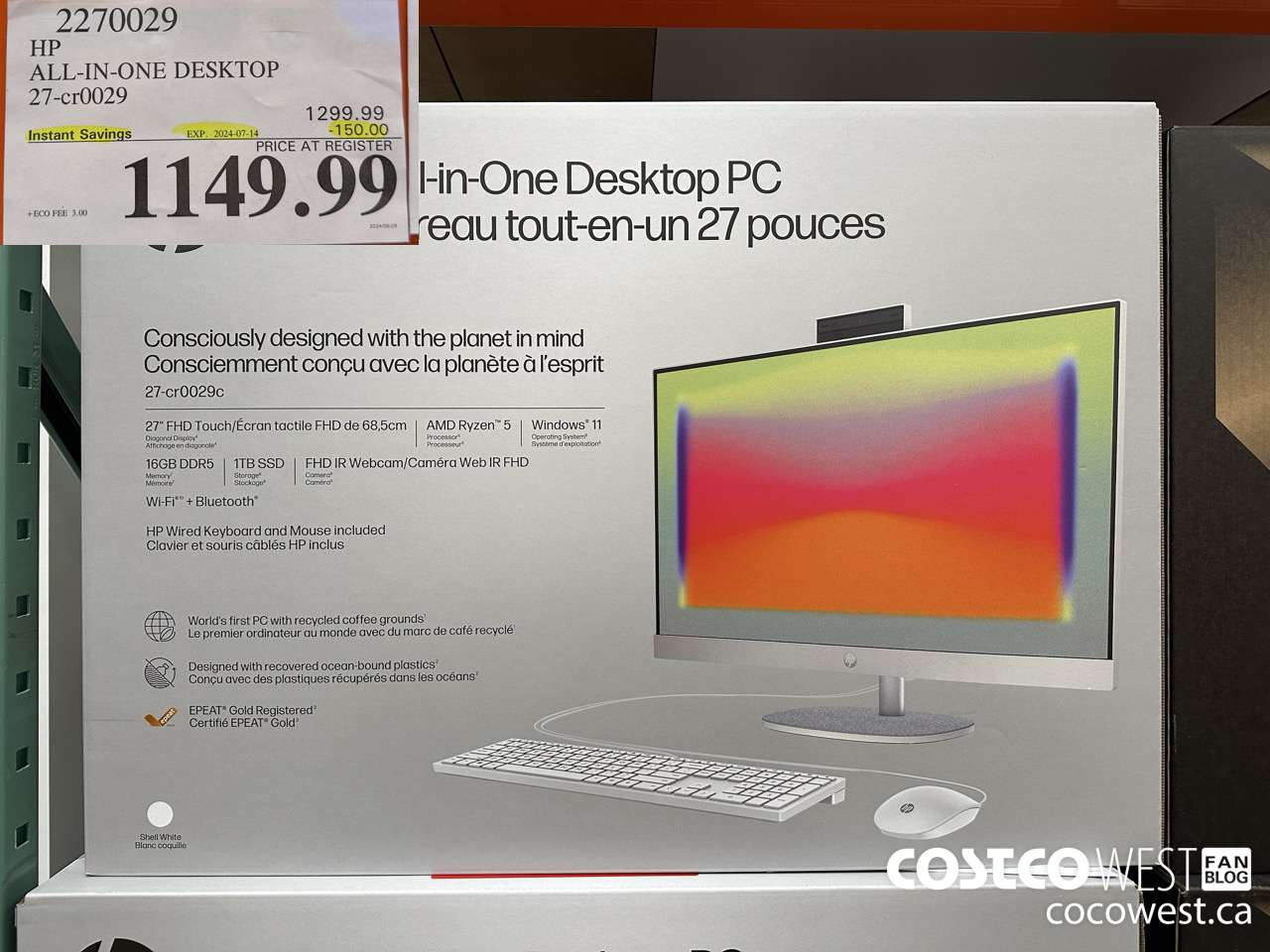 2270029 HP ALL-IN-ONE COMPUTER 27-CR0029 ($150.00 INSTANT SAVINGS EXPIRES ON 2024-07-14) $1149.99