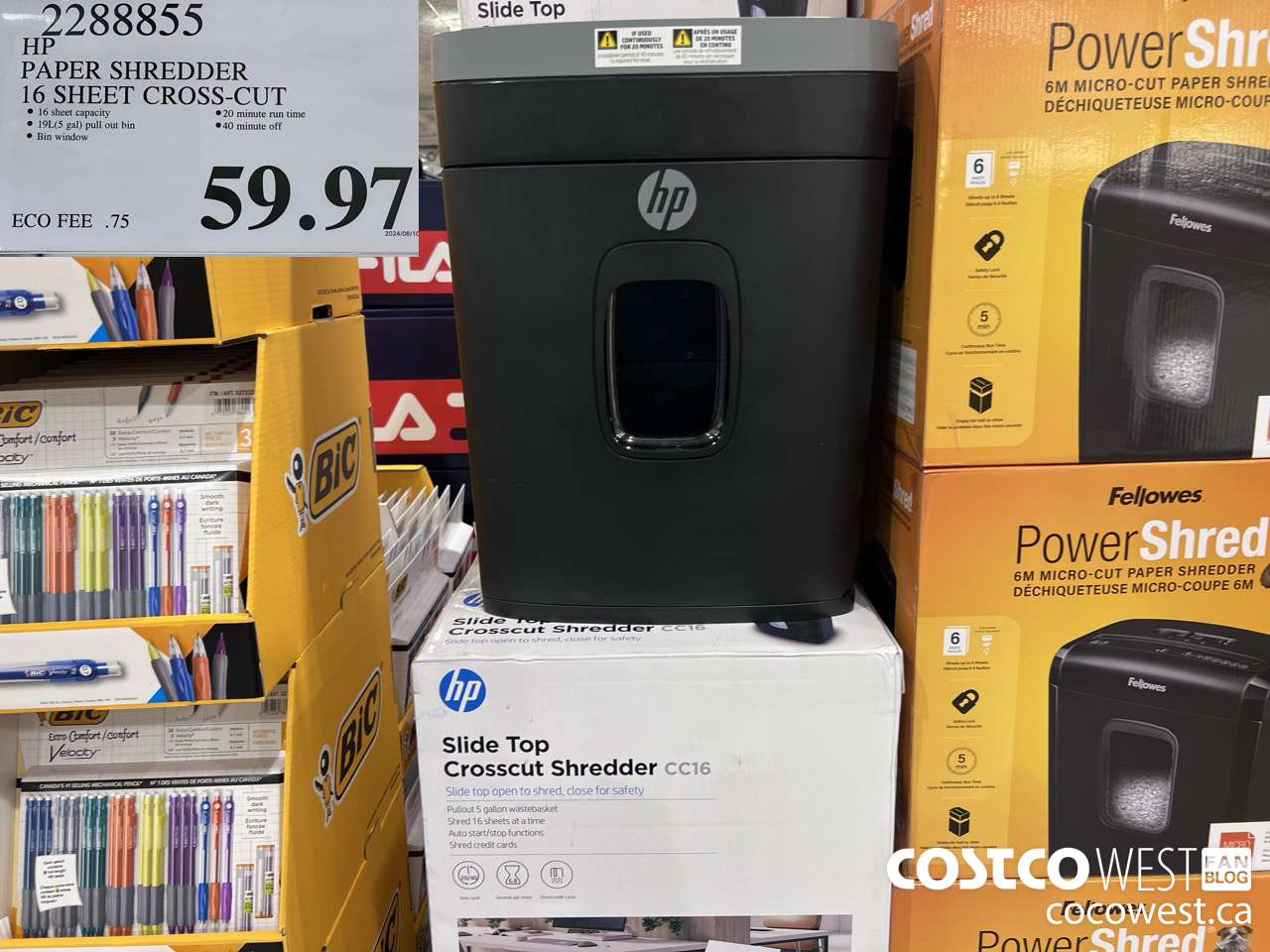 2288855 HP PAPER SHREDDER 16 SHEET CROSS-CUT $59.97