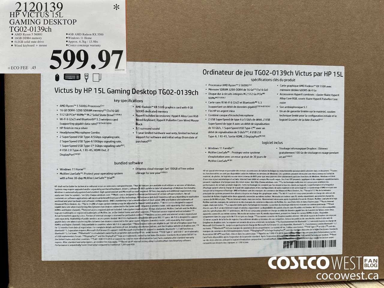2120139 HP VICTUS 15L GAMING DESKTOP TG02-0139CH $599.97