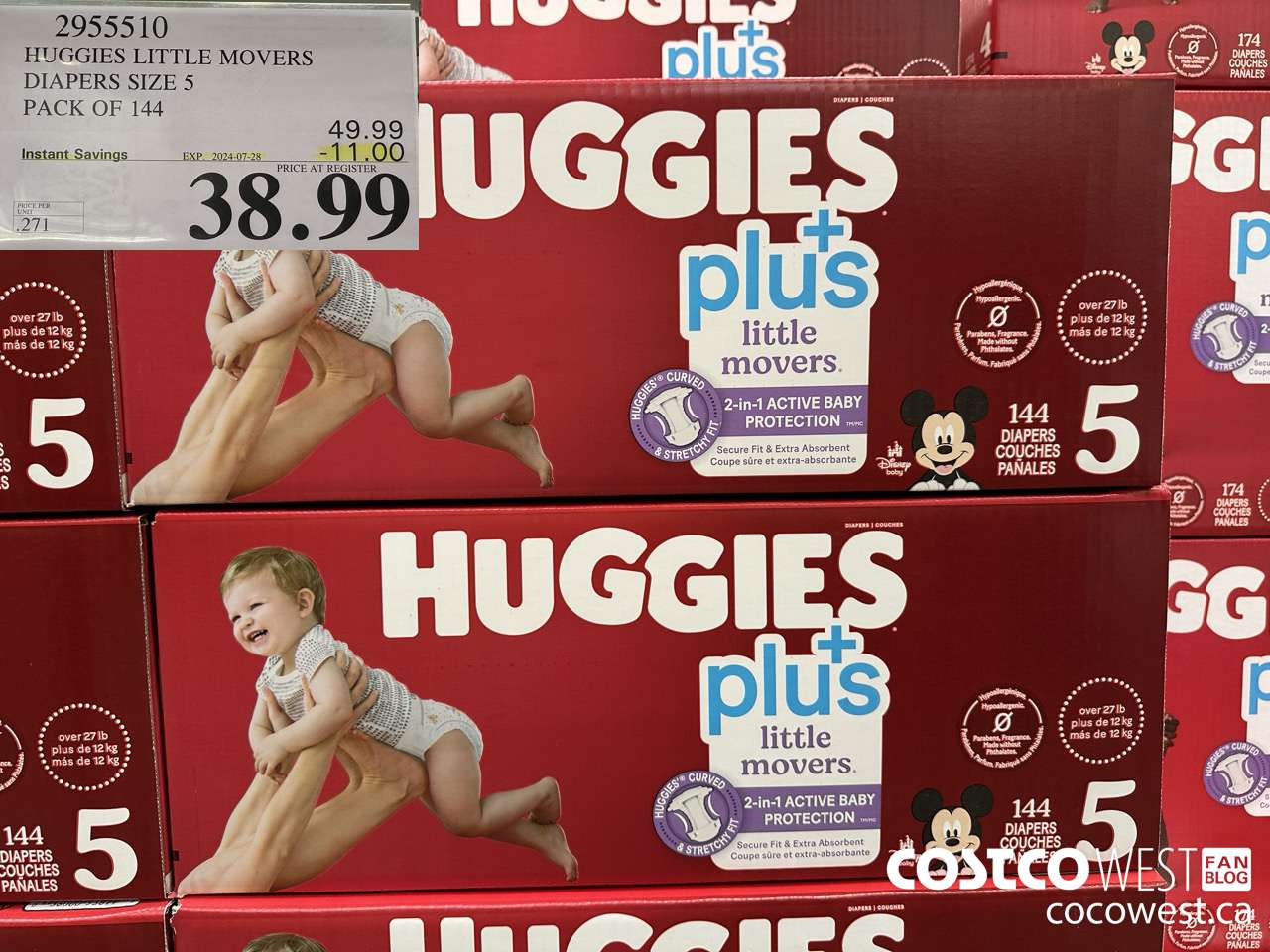2955510 HUGGIES LITTLE MOVERS DIAPERS SIZE 5 PACK OF 144  ($11.00 INSTANT SAVINGS EXPIRES ON 2024-07-28) $38.99