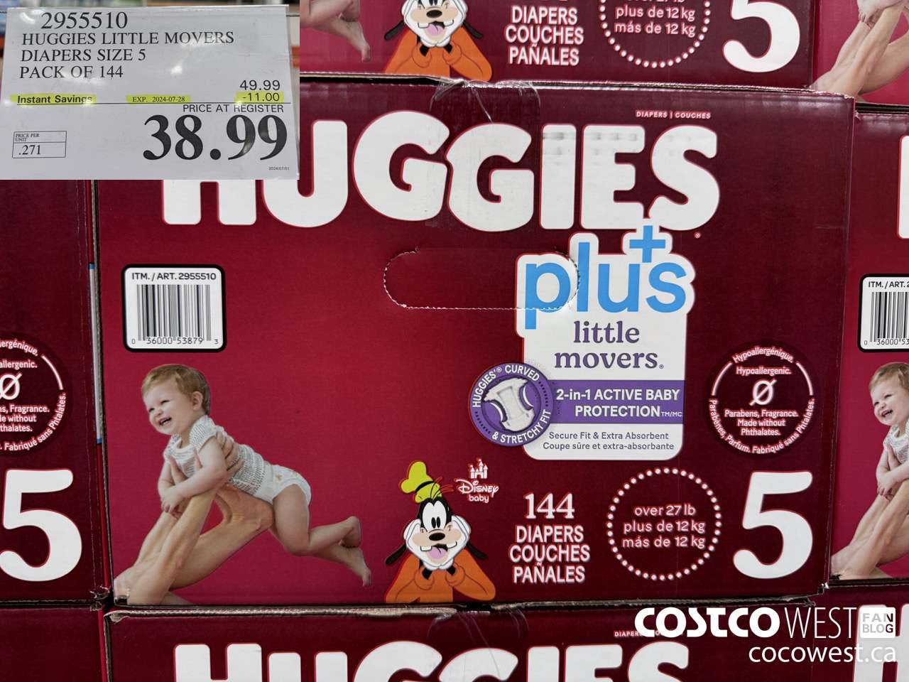 2955510 HUGGIES LITTLE MOVERS DIAPERS SIZE 5 PACK OF 144  ($11.00 INSTANT SAVINGS EXPIRES ON 2024-07-28) $38.99
