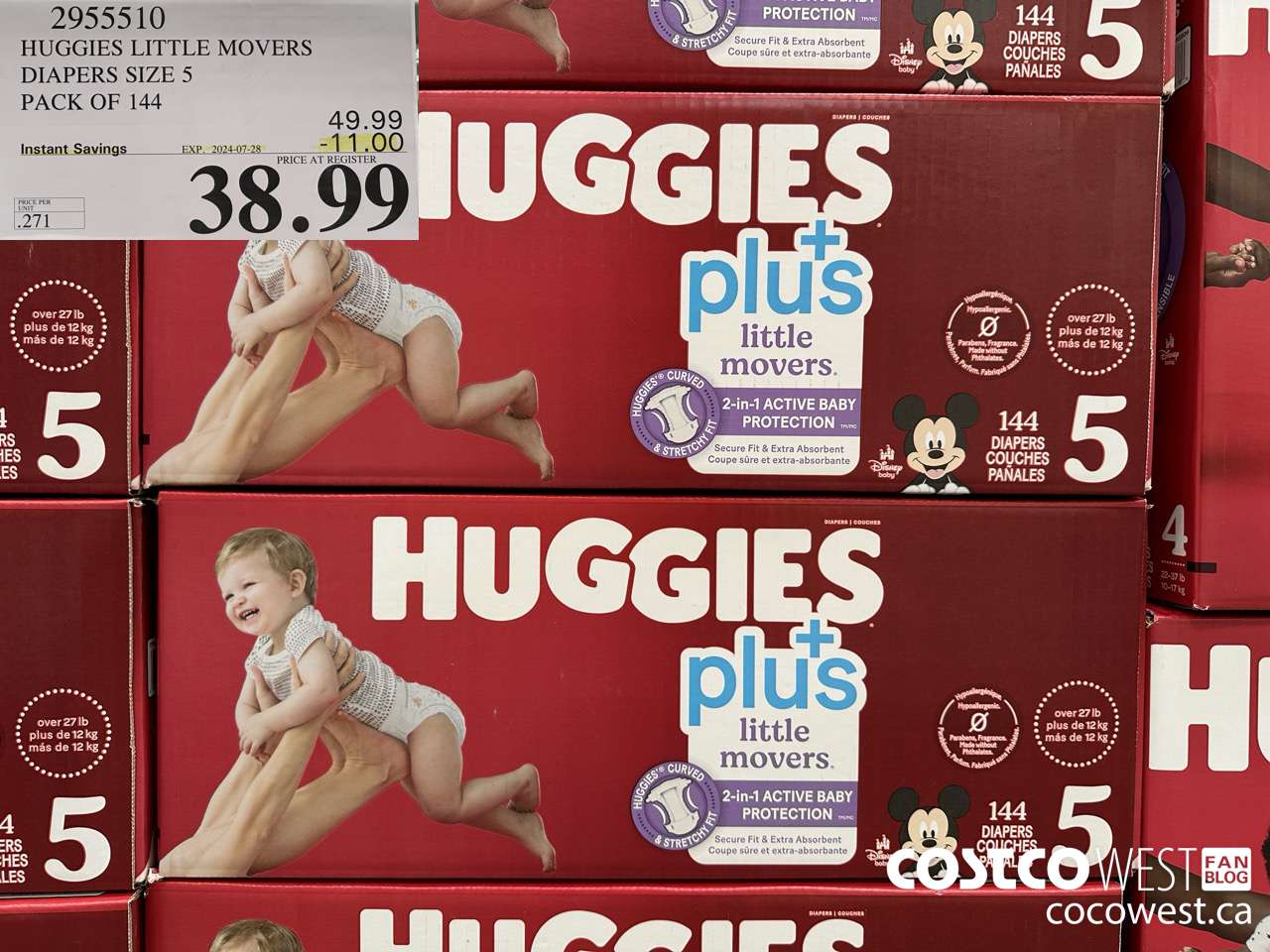 2955510 HUGGIES LITTLE MOVERS DIAPERS SIZE 5 PACK OF 144  ($11.00 INSTANT SAVINGS EXPIRES ON 2024-07-28) $38.99