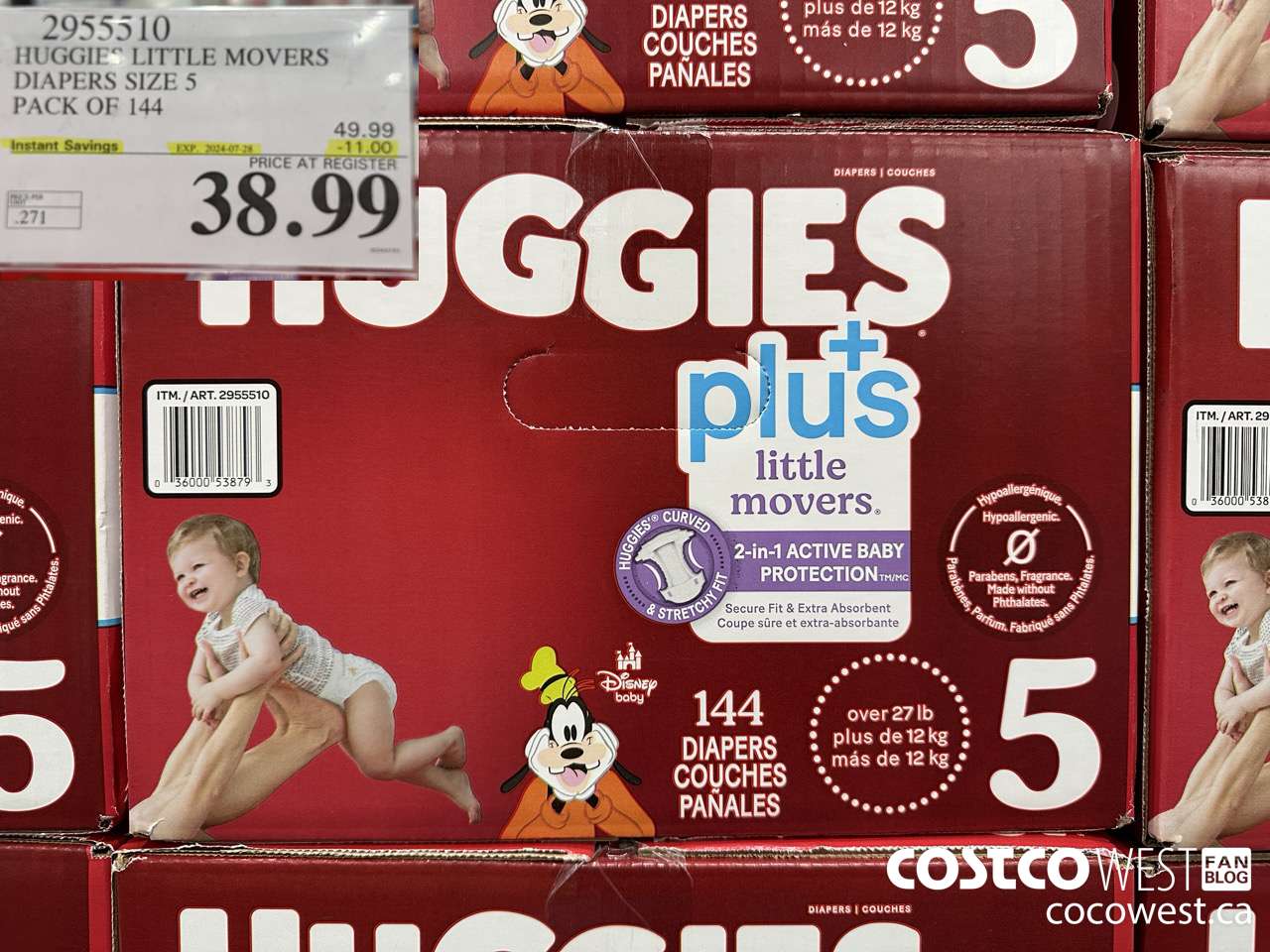 2955510 HUGGIES LITTLE MOVERS DIAPERS SIZE 5 PACK OF 144  ($11.00 INSTANT SAVINGS EXPIRES ON 2024-07-28) $38.99