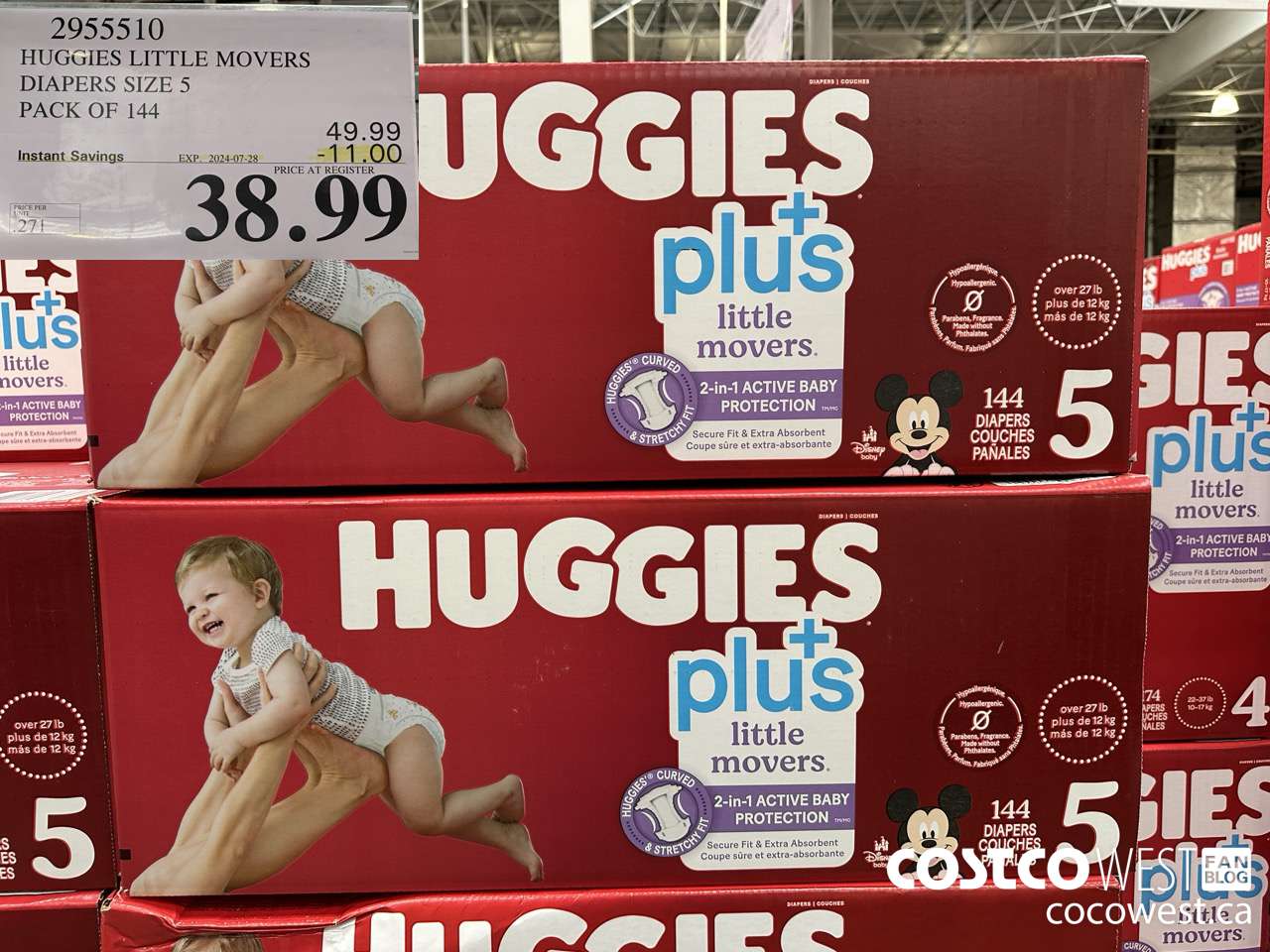 2955510 HUGGIES LITTLE MOVERS DIAPERS SIZE 5 PACK OF 144  ($11.00 INSTANT SAVINGS EXPIRES ON 2024-07-28) $38.99