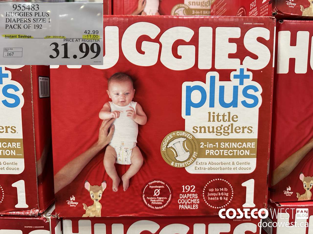 955483 HUGGIES LITTLE SNUGGLE SIZE 1 DIAPERS PACK OF 192 ($11.00 INSTANT SAVINGS EXPIRES ON 2024-07-28) $31.99