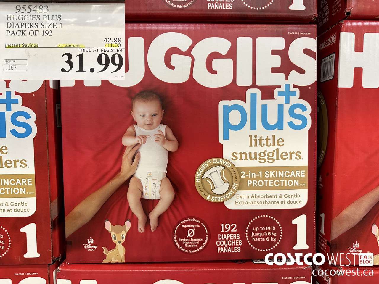 955483 HUGGIES LITTLE SNUGGLE SIZE 1 DIAPERS PACK OF 192 ($11.00 INSTANT SAVINGS EXPIRES ON 2024-07-28) $31.99