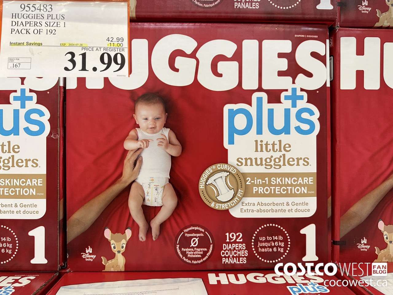 955483 HUGGIES LITTLE SNUGGLE SIZE 1 DIAPERS PACK OF 192 ($11.00 INSTANT SAVINGS EXPIRES ON 2024-07-28) $31.99