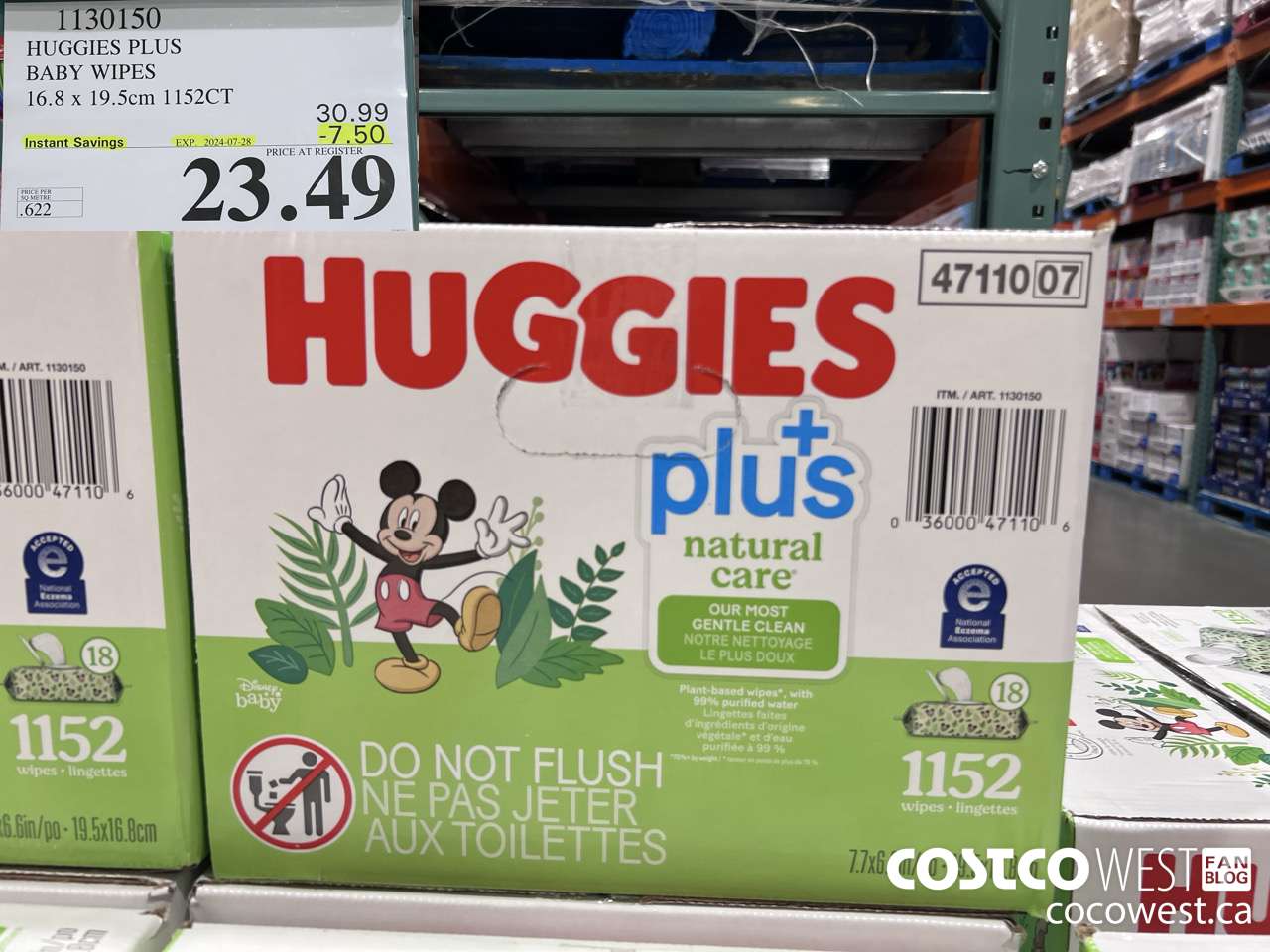 1130150 HUGGIES PLUS BABY WIPES 16.8 X 19.5 CM 1152CT ($7.50 INSTANT SAVINGS EXPIRES ON 2024-07-28) $23.49