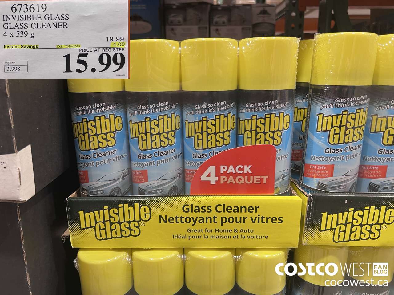 673619 INVISIBLE GLASS GLASS CLEANER 4 X 539 g ($4.00 INSTANT SAVINGS EXPIRES ON 2024-07-07) $15.99