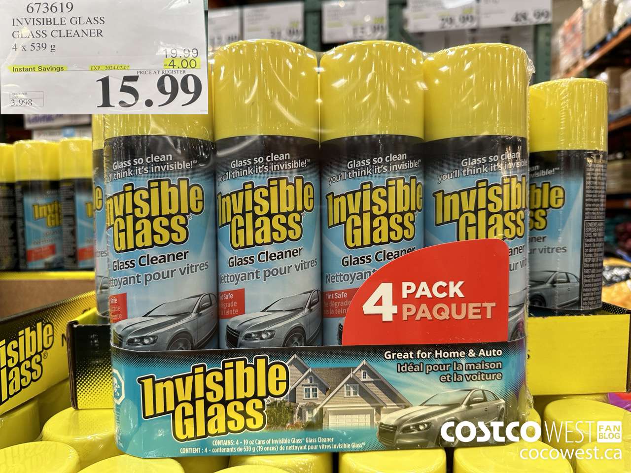 673619 INVISIBLE GLASS GLASS CLEANER 4 X 539 g ($4.00 INSTANT SAVINGS EXPIRES ON 2024-07-07) $15.99