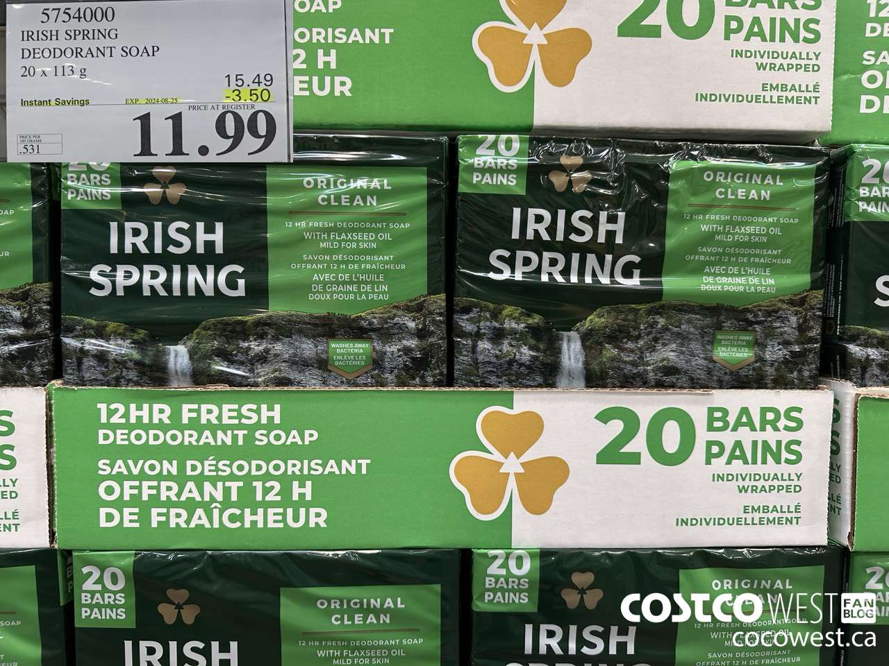 5754000 IRISH SPRING DEODORANT SOAP 20 x 113 g ($3.50 INSTANT SAVINGS EXPIRES ON 2024-08-25) $11.99