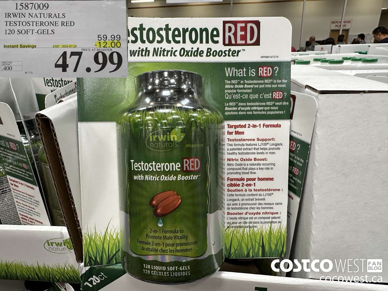 1587009 IRWIN NATURALS TESTOSTERONE RED 120 SOFT-GELS ($12.00 INSTANT SAVINGS EXPIRES ON 2024-07-28) $47.99