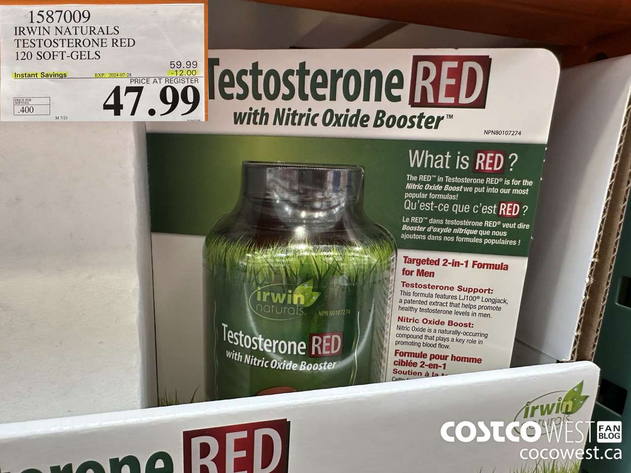 1587009 IRWIN NATURALS TESTOSTERONE RED 120 SOFT-GELS ($12.00 INSTANT SAVINGS EXPIRES ON 2024-07-28) $47.99