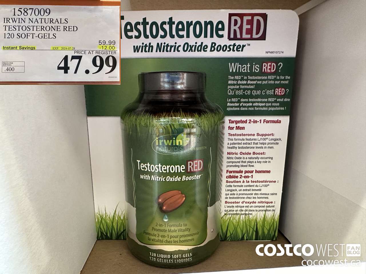 1587009 IRWIN NATURALS TESTOSTERONE RED 120 SOFT-GELS ($12.00 INSTANT SAVINGS EXPIRES ON 2024-07-28) $47.99