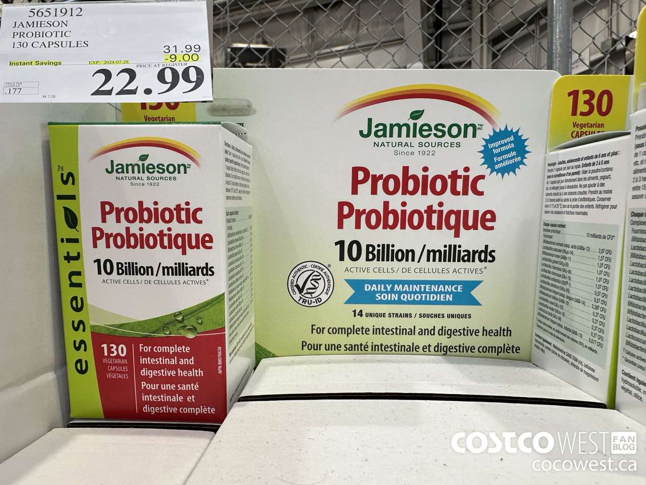 5651912 JAMIESON PROBIOTIC 130 CAPSULES ($9.00 INSTANT SAVINGS EXPIRES ON 2024-07-28) $22.99