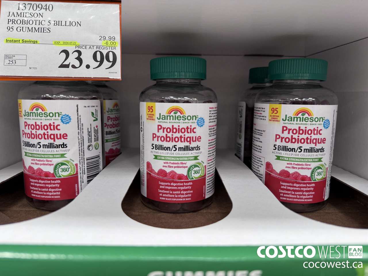 1370940 JAMIESON PROBIOTIC 5 BILLION 95 GUMMIES ($6.00 INSTANT SAVINGS EXPIRES ON 2024-07-21) $23.99