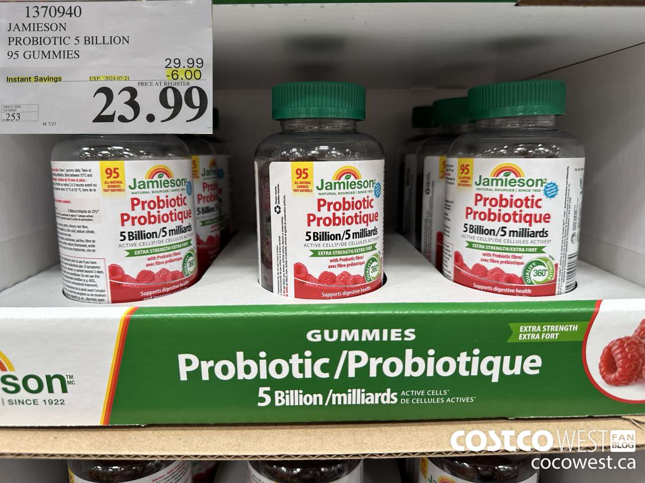 1370940 JAMIESON PROBIOTIC 5 BILLION 95 GUMMIES ($6.00 INSTANT SAVINGS EXPIRES ON 2024-07-21) $23.99