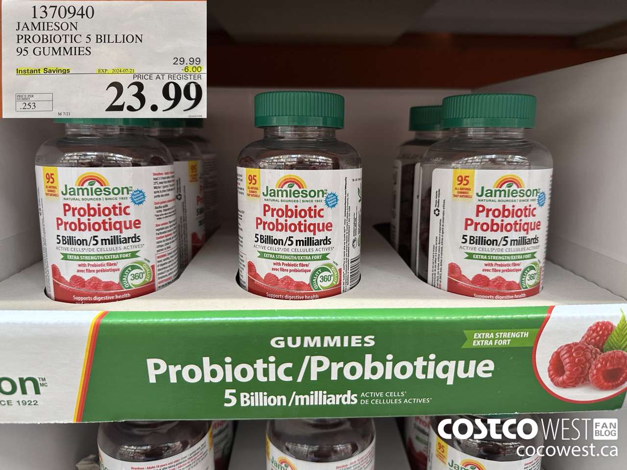 1370940 JAMIESON PROBIOTIC 5 BILLION 95 GUMMIES ($6.00 INSTANT SAVINGS EXPIRES ON 2024-07-21) $23.99