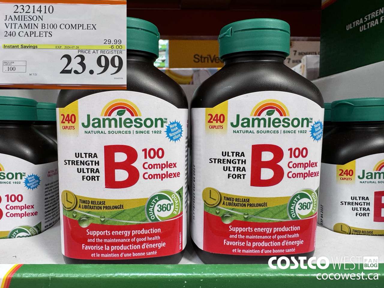 2321410 JAMIESON VITAMIN B100 COMPLEX 240 CAPLETS ($6.00 INSTANT SAVINGS EXPIRES ON 2024-07-28) $23.99