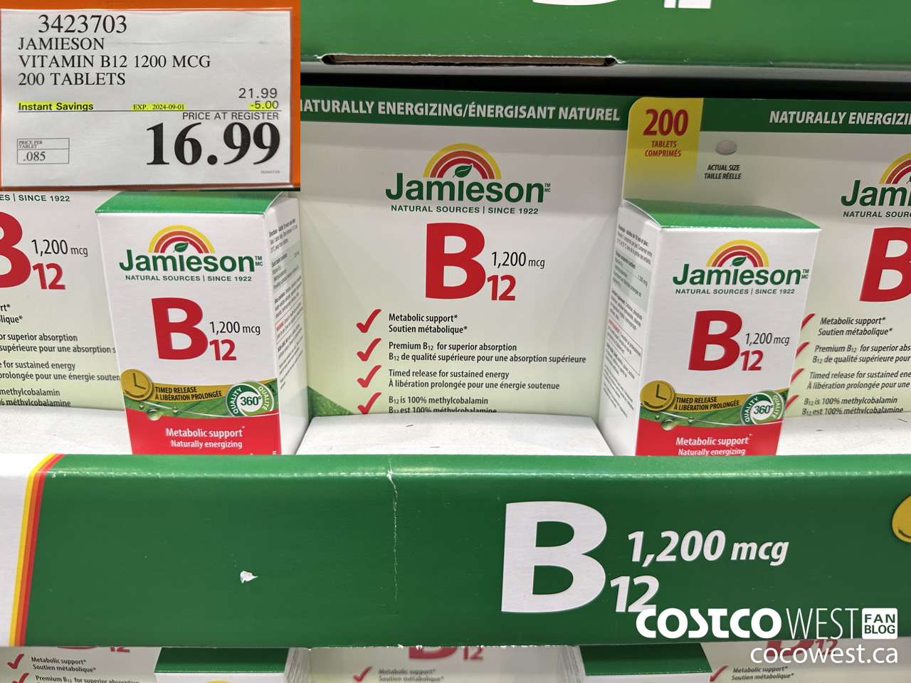 3423703 JAMIESON VITAMIN B12 1200MCG 200 TABLETS ($5.00 INSTANT SAVINGS EXPIRES ON 2024-09-01) $16.99