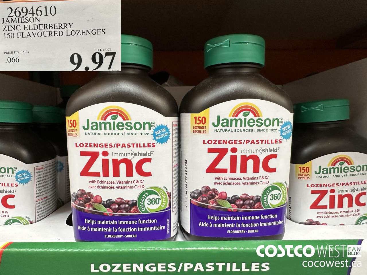 2694610 JAMIESON ZINC ELDERBERRY 150 FLAVOURED LOZENGES $9.97