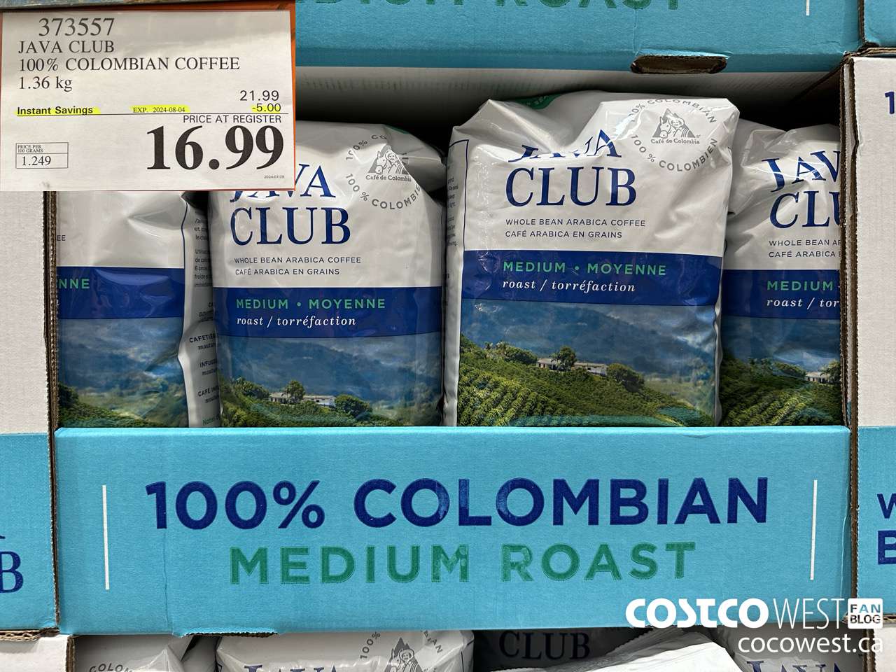 373557 JAVA CLUB 100% COLOMBIAN COFFEE 1.36 kg ($5.00 INSTANT SAVINGS EXPIRES ON 2024-08-04) $16.99