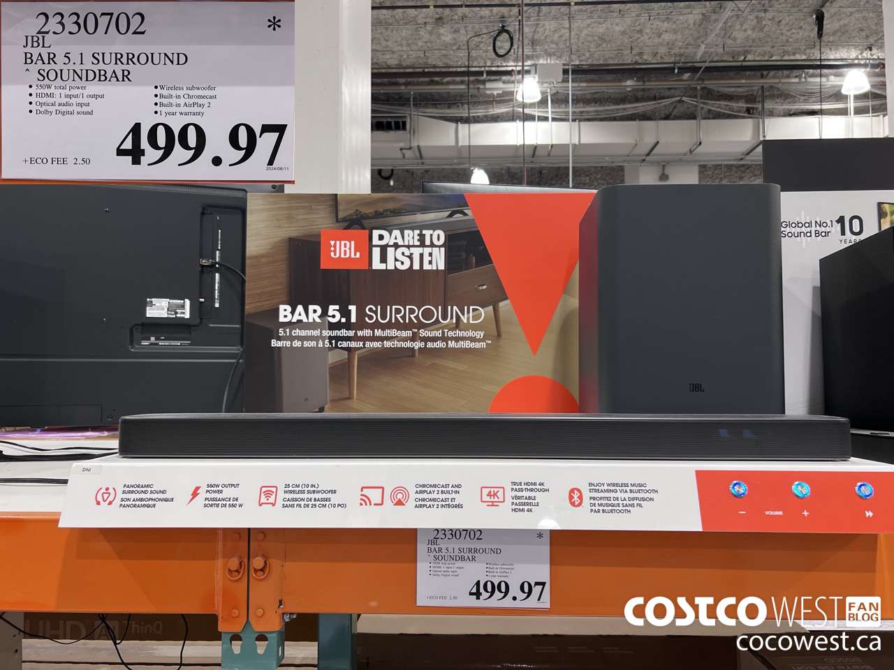 2330702 JBL BAR 5.1 SURROUND SOUNDBAR $499.97