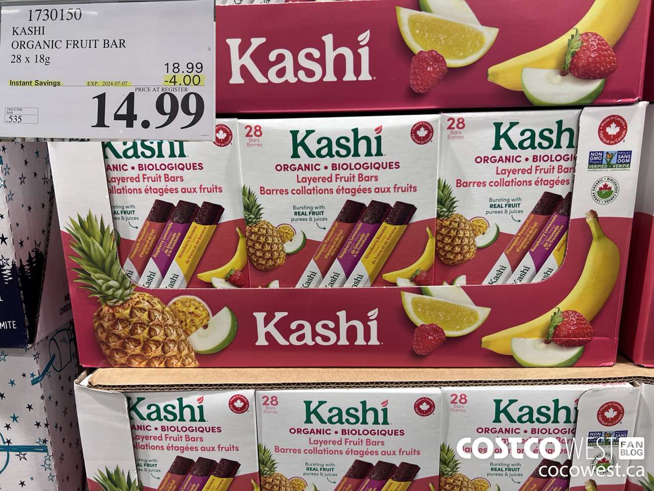 1730150 KASHI ORGANIC FRUIT BAR 28 X 18G ($4.00 INSTANT SAVINGS EXPIRES ON 2024-07-07) $14.99