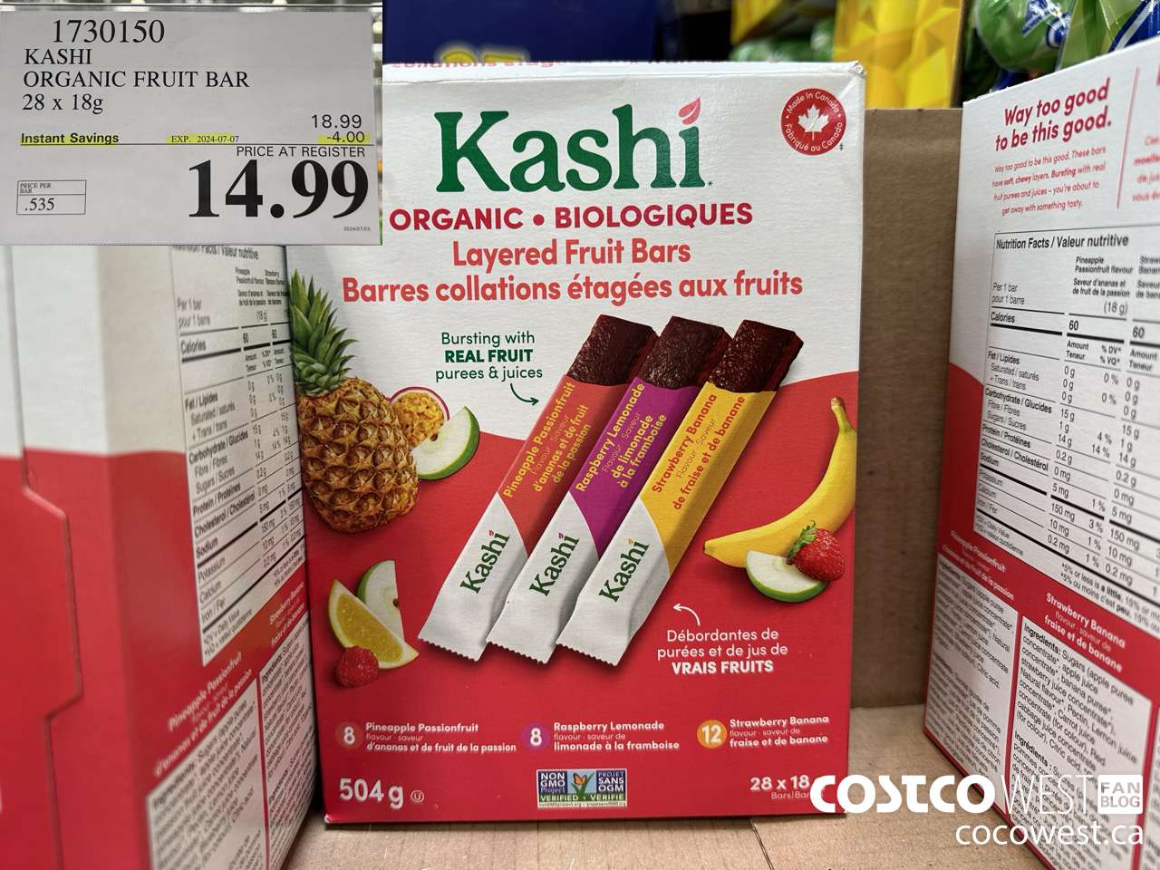 1730150 KASHI ORGANIC FRUIT BAR 28 X 18G ($4.00 INSTANT SAVINGS EXPIRES ON 2024-07-07) $14.99