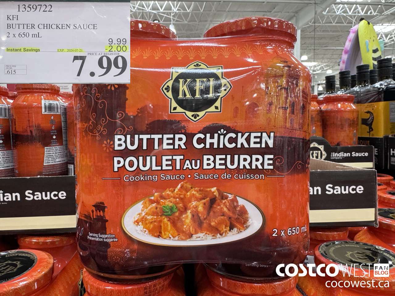 1359722 KFI BUTTER CHICKEN SAUCE 2 x 650 mL ($2.00 INSTANT SAVINGS EXPIRES ON 2024-07-21) $7.99