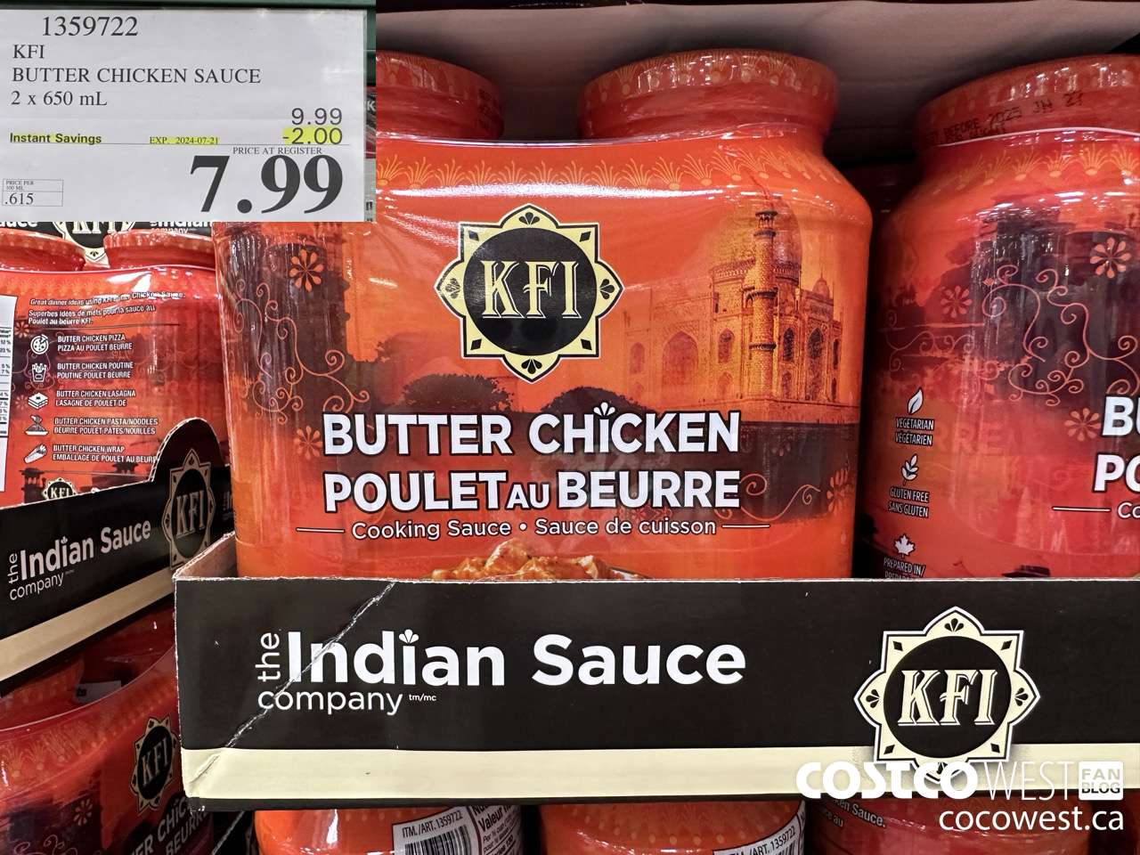 1359722 KFI BUTTER CHICKEN SAUCE 2 x 650 mL ($2.00 INSTANT SAVINGS EXPIRES ON 2024-07-21) $7.99