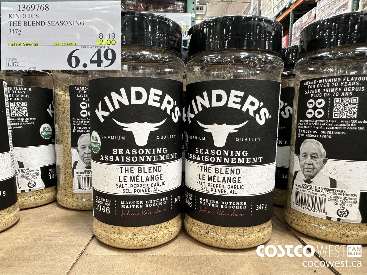 1369768 KINDER'S THE BLEND SEASONING 347G ($2.00 INSTANT SAVINGS EXPIRES ON 2024-07-14) $6.49