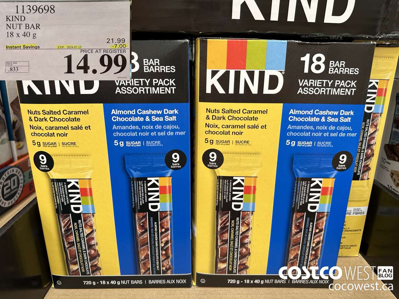 1139698 KIND NUT BAR 18 x 40 g ($7.00 INSTANT SAVINGS EXPIRES ON 2024-07-15) $14.99