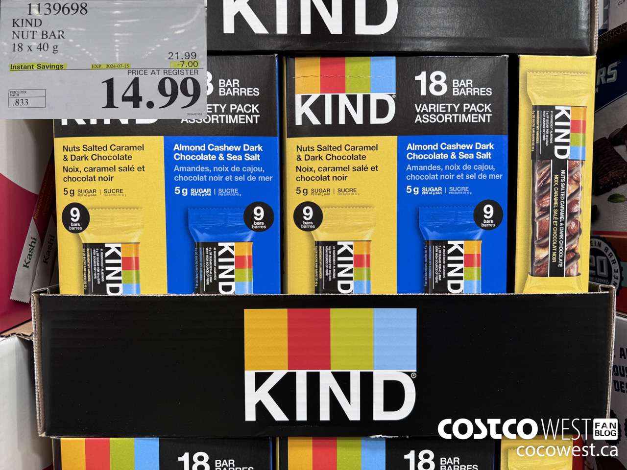 1139698 KIND NUT BAR 18 x 40 g ($7.00 INSTANT SAVINGS EXPIRES ON 2024-07-15) $14.99