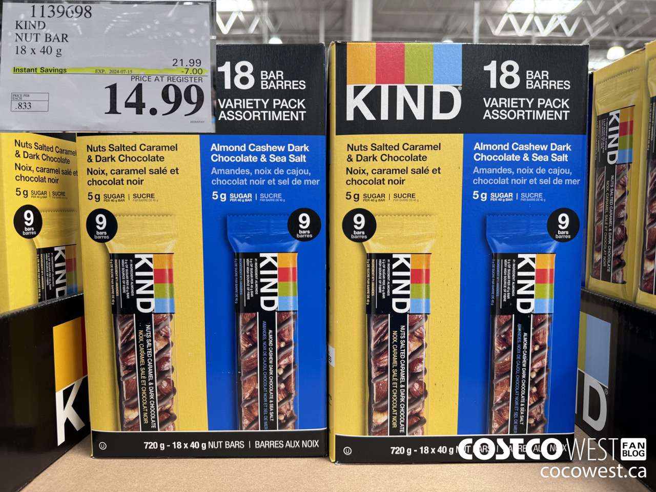 1139698 KIND NUT BAR 18 x 40 g ($7.00 INSTANT SAVINGS EXPIRES ON 2024-07-15) $14.99