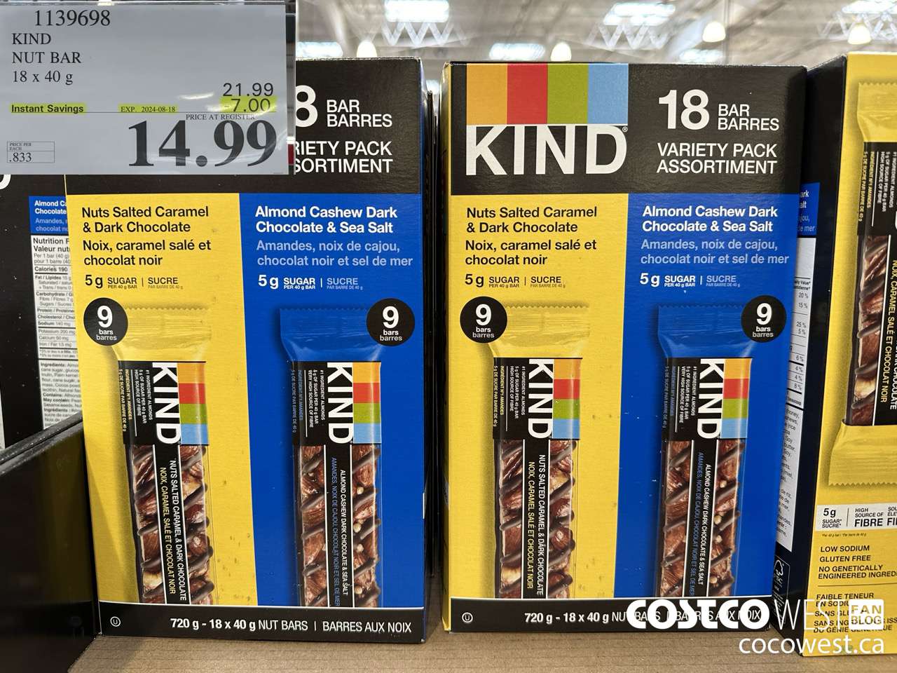 1139698 KIND NUT BAR 18 x 40 g ($7.00 INSTANT SAVINGS EXPIRES ON 2024-08-18) $14.99