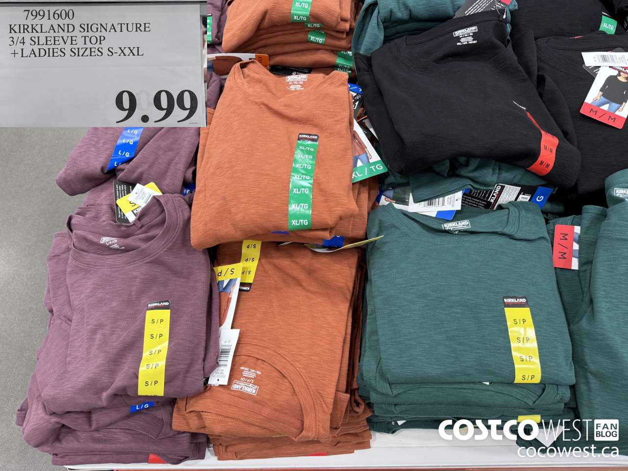 7991600 KIRKLAND SIGNATURE 3/4 SLEEVE TOP LADIES SIZES S-XXL $9.99