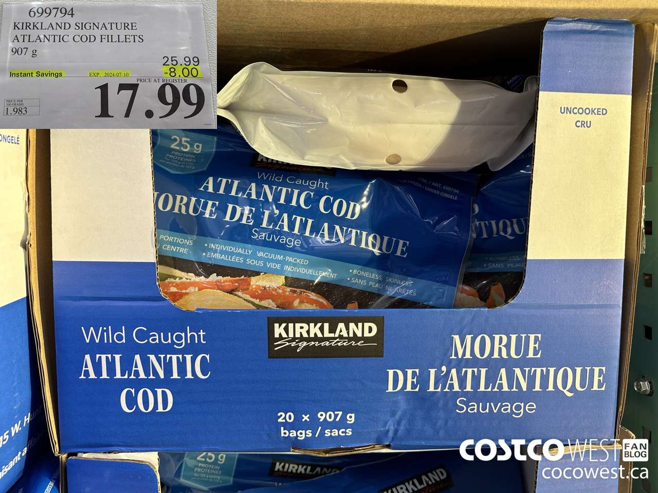 699794 KIRKLAND SIGNATURE ATLANTIC COD FILLETS 907 G ($8.00 INSTANT SAVINGS EXPIRES ON 2024-07-10) $17.99